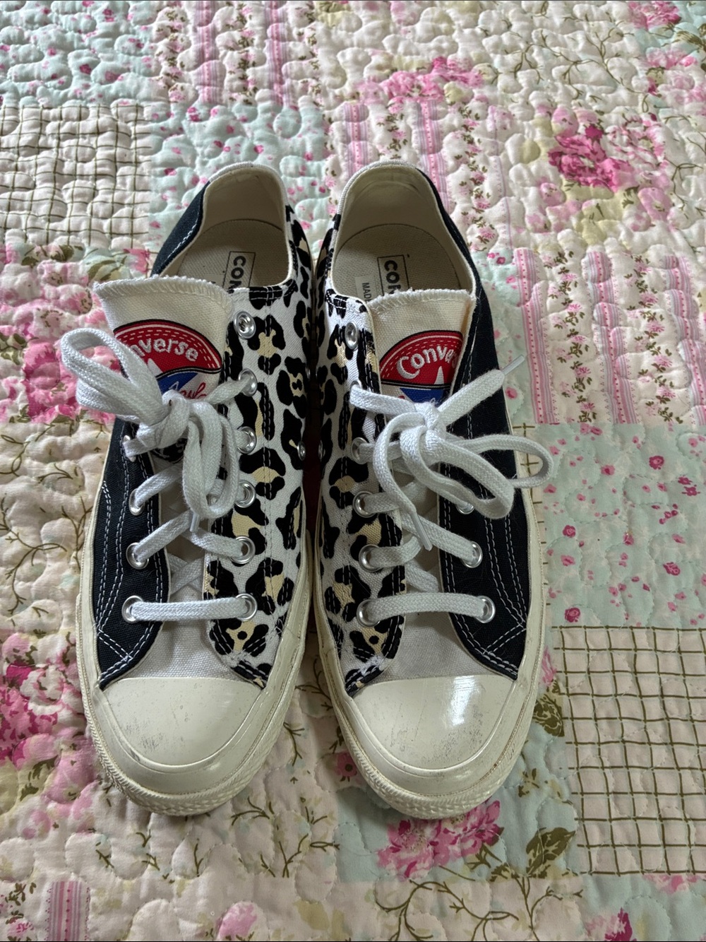 Converse Low Top Sneakers - Black, White & Leopard